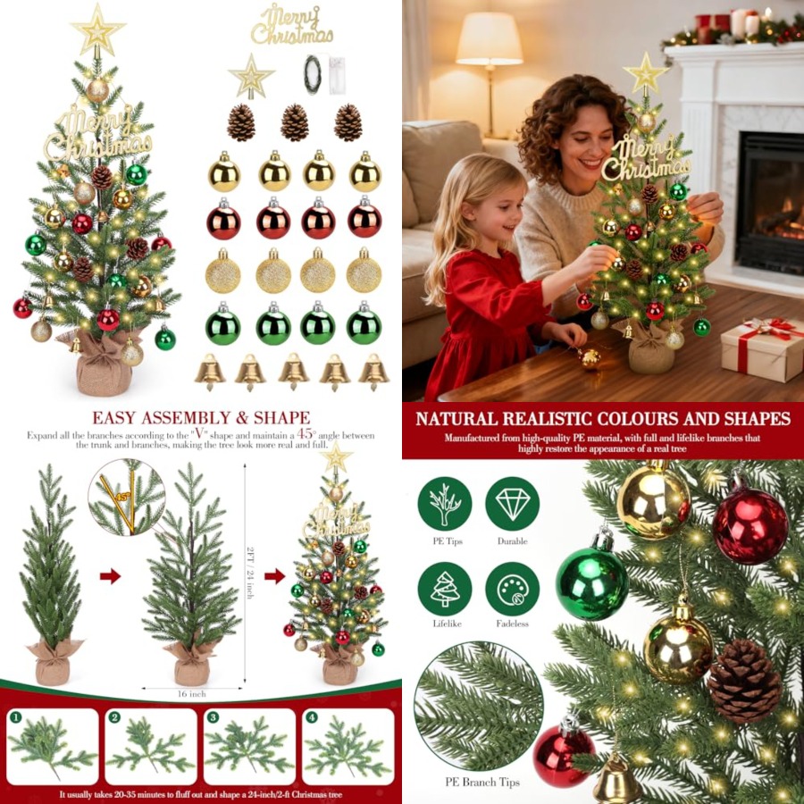 Christmas Tree Artificial - 2FT Mini Christmas Tree, Tabletop Christmas