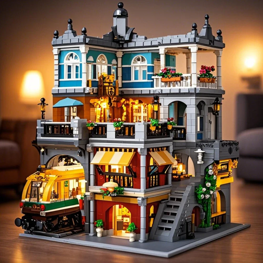 Lego Set City - BurgerShop Building Blocks Sets With Lights
